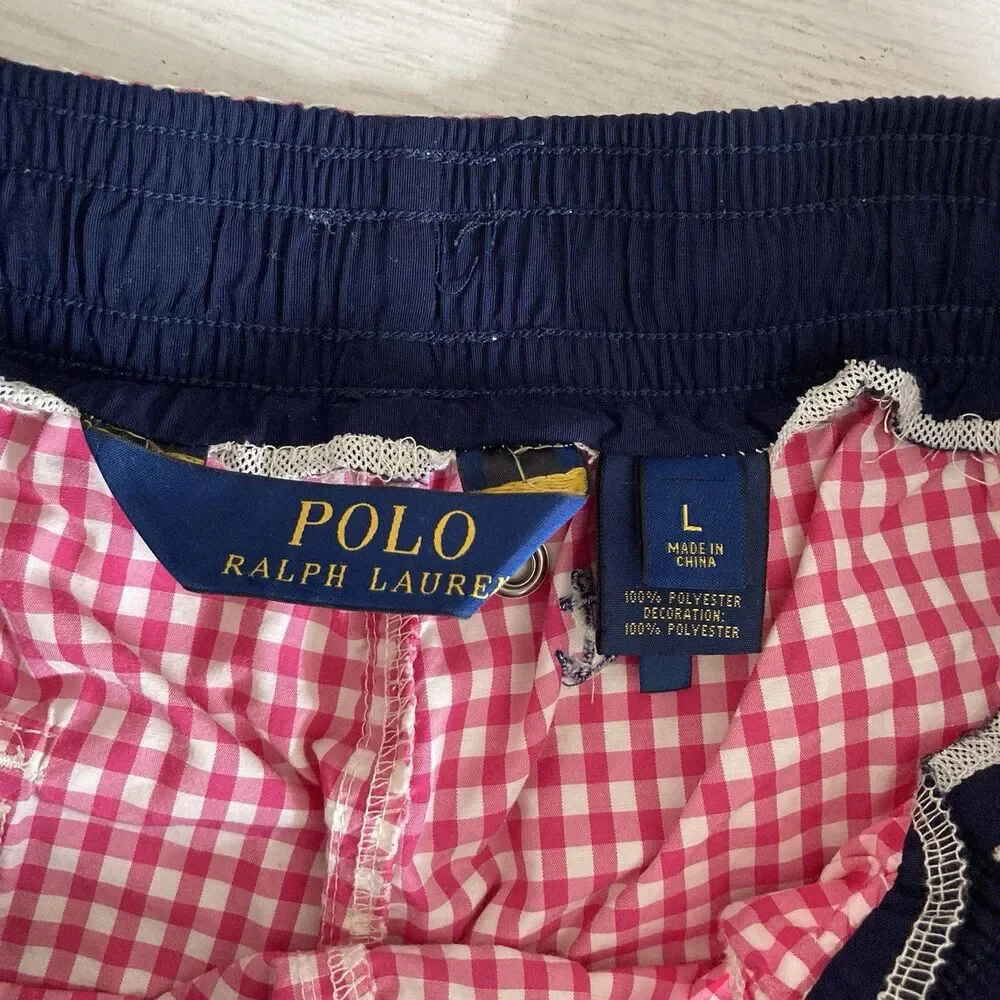Polo Ralph Lauren Mens Pink Gingham Anchors Swim Trunks Board Shorts Large